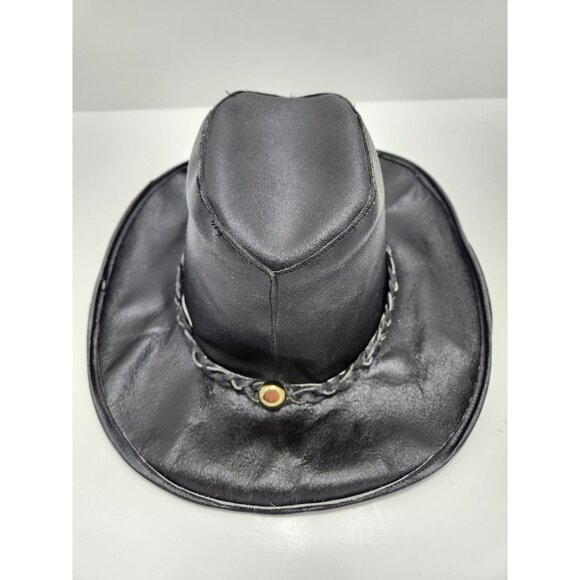 Genuine Leather Black Braided Band Western Roper Outback Cowboy Hat Size 52cm - Picture 3 of 10